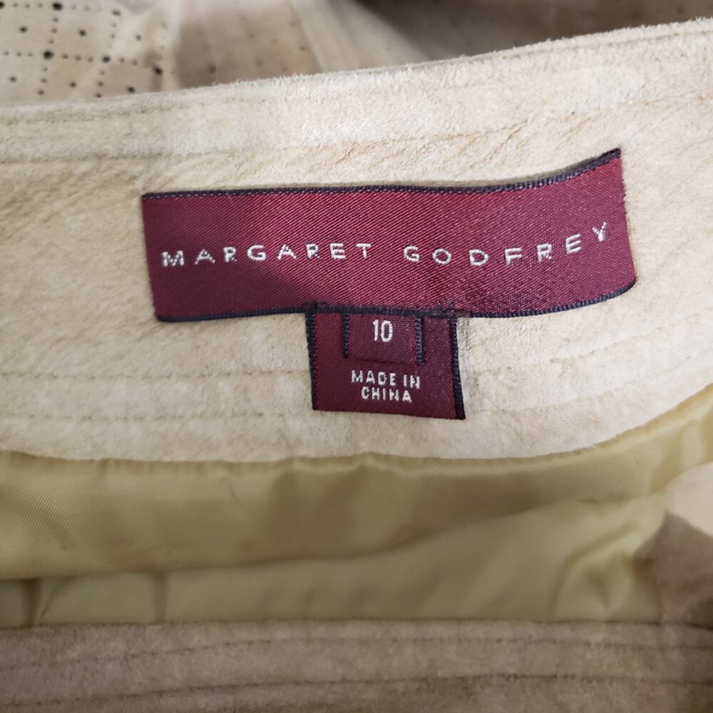 Margaret Godfrey Tan Leather Mini Skirt Zip Front Cut-out design Size 10 - Picture 4 of 5